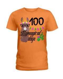 100 Llamagical Day Cute Cartoon Ladies Tee