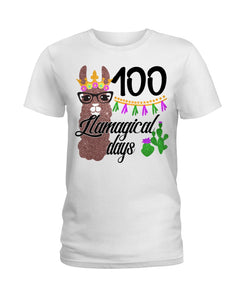 100 Llamagical Day Cute Cartoon Ladies Tee