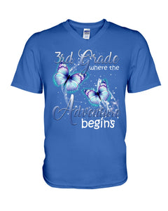 3Rd Grade Where The Adventure Begins Gift For Students Custom Design Guys V-Neck