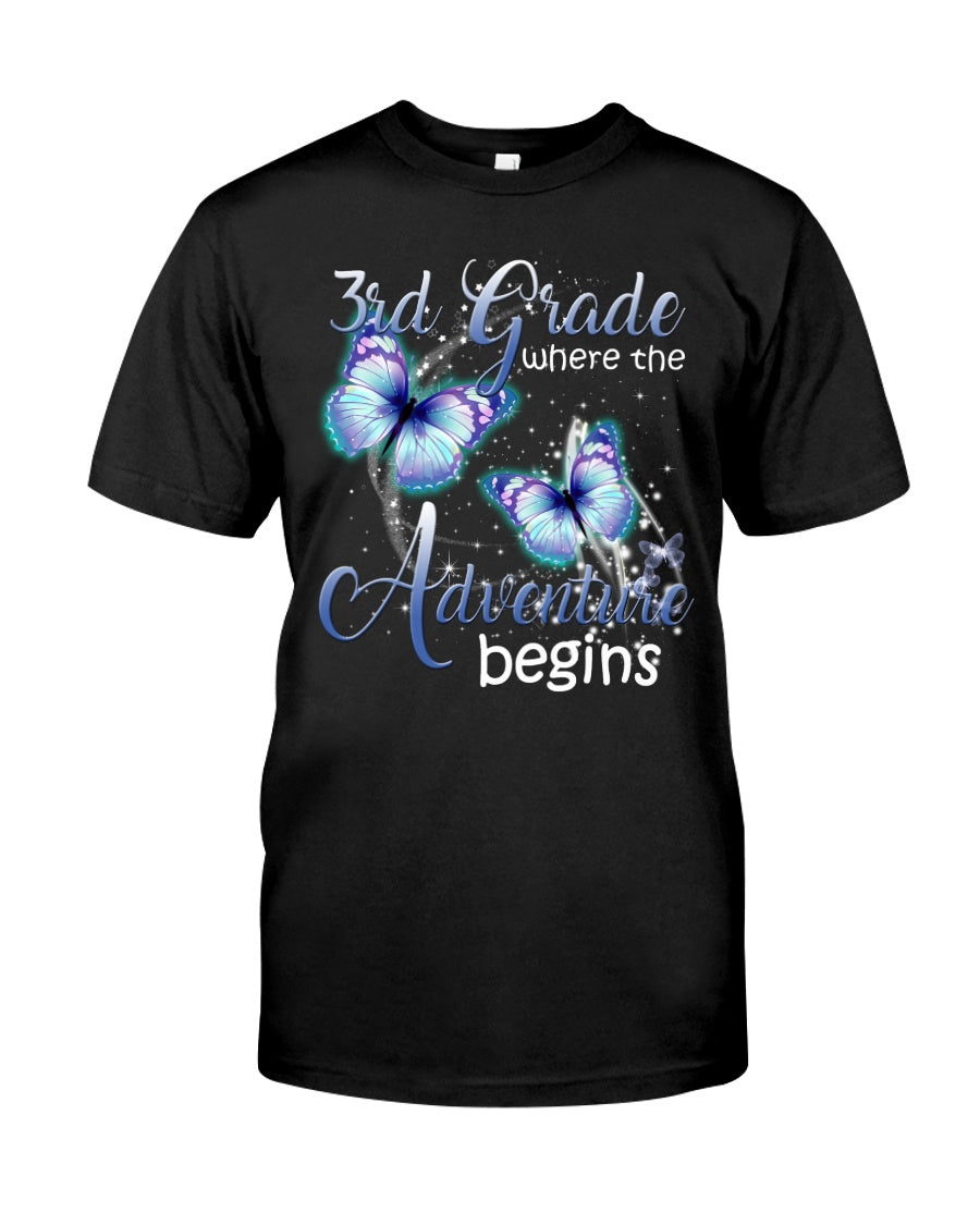 3Rd Grade Where The Adventure Begins Gift For Students Custom Design Guys Tee