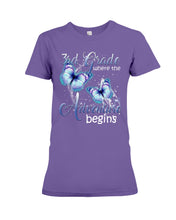 Load image into Gallery viewer, 3Rd Grade Where The Adventure Begins Gift For Students Custom Design Ladies Tee
