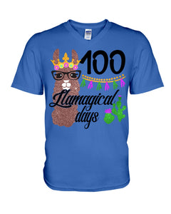 100 Llamagical Day Cute Cartoon Guys V-Neck