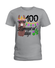 Load image into Gallery viewer, 100 Llamagical Day Cute Cartoon Ladies Tee
