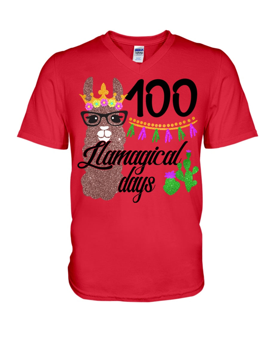 100 Llamagical Day Cute Cartoon Guys V-Neck