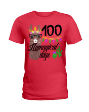 Load image into Gallery viewer, 100 Llamagical Day Cute Cartoon Ladies Tee
